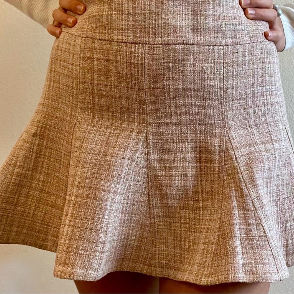 BCBG MaxAzria Women's Pink Tweed Flared Mini Skirt